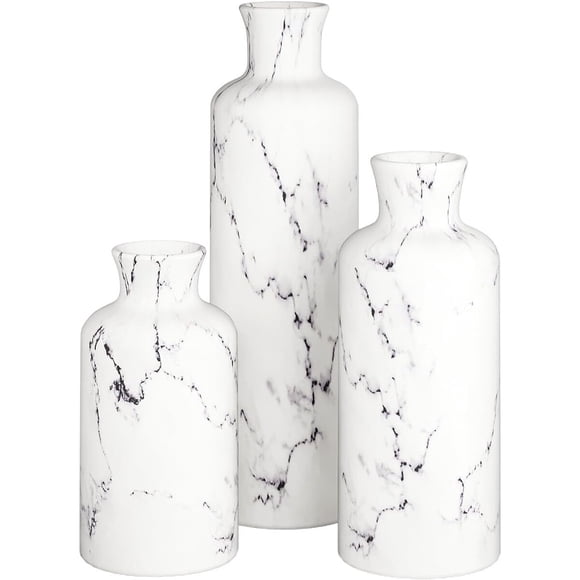 Set De 3 Floreros Blanco Mármol Mate