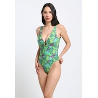 Samia - Enterito Rebajado Detalle Circular Estampado Verde L