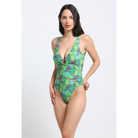 Samia - Enterito Rebajado Detalle Circular Estampado Verde L