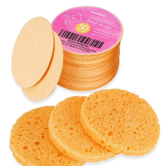 GAINWELL Esponjas faciales comprimidas, 50 unidades, 100 % de madera natural