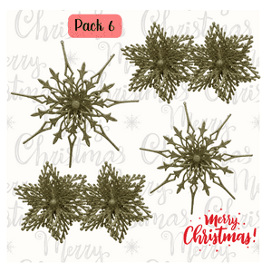 Genérico - Set 6 Copos / Flores De Nieve Adornos De Navidad Brillantes Adorno Árbol Dorado