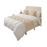 Genérico - Piecera De Cama Diseño Boho 2P Y King + Fundas Decoración Boho Clásico Color Crema