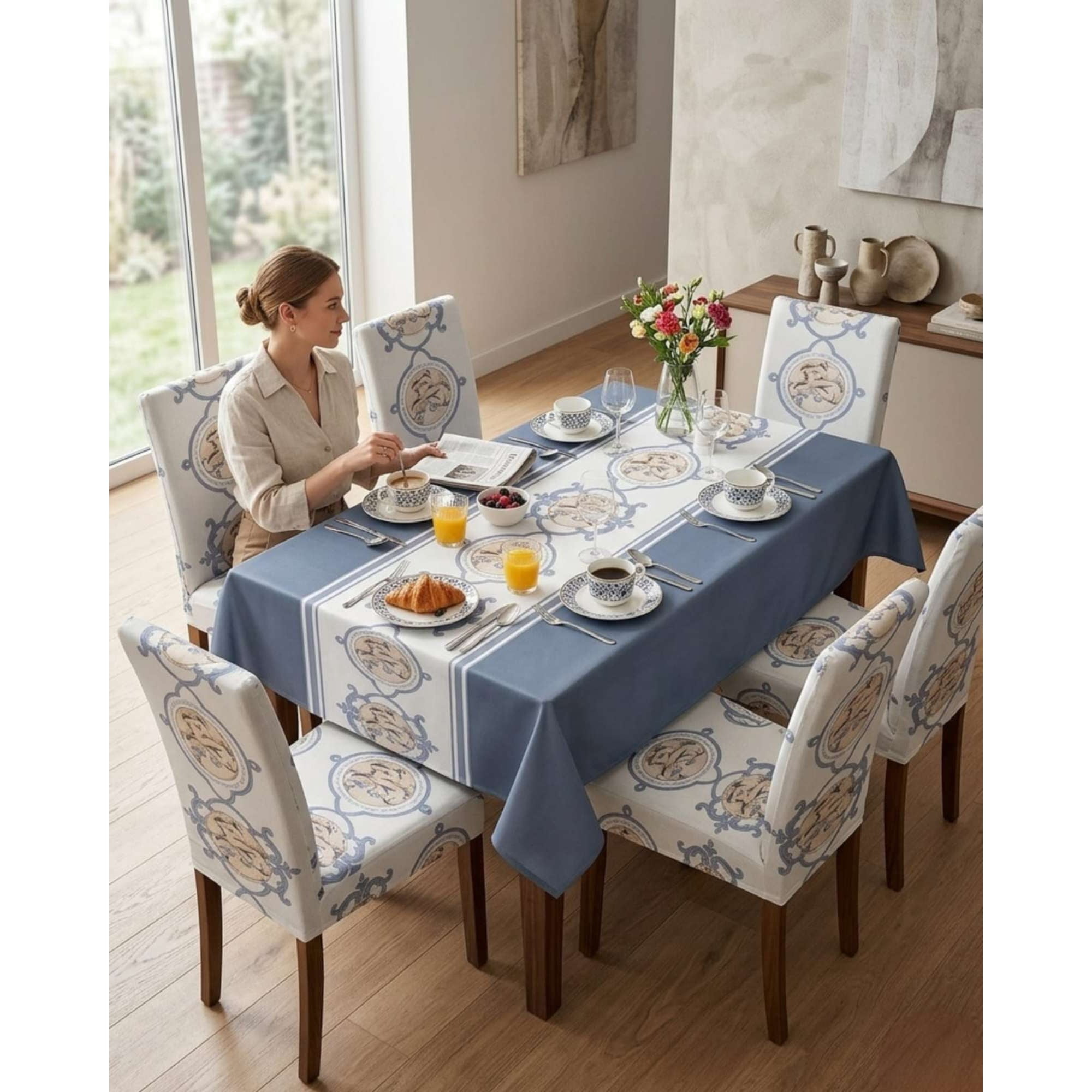 Myl Todo Hogar - Set Comedor 6 Personas Mantel Antimanchas Y Fundas De Silla