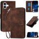 thumbnail image 1 of Funda Flip Premium Fibra de Carbono para iPhone 16 Plus con Soporte y Cierre Marrón, 1 of 6