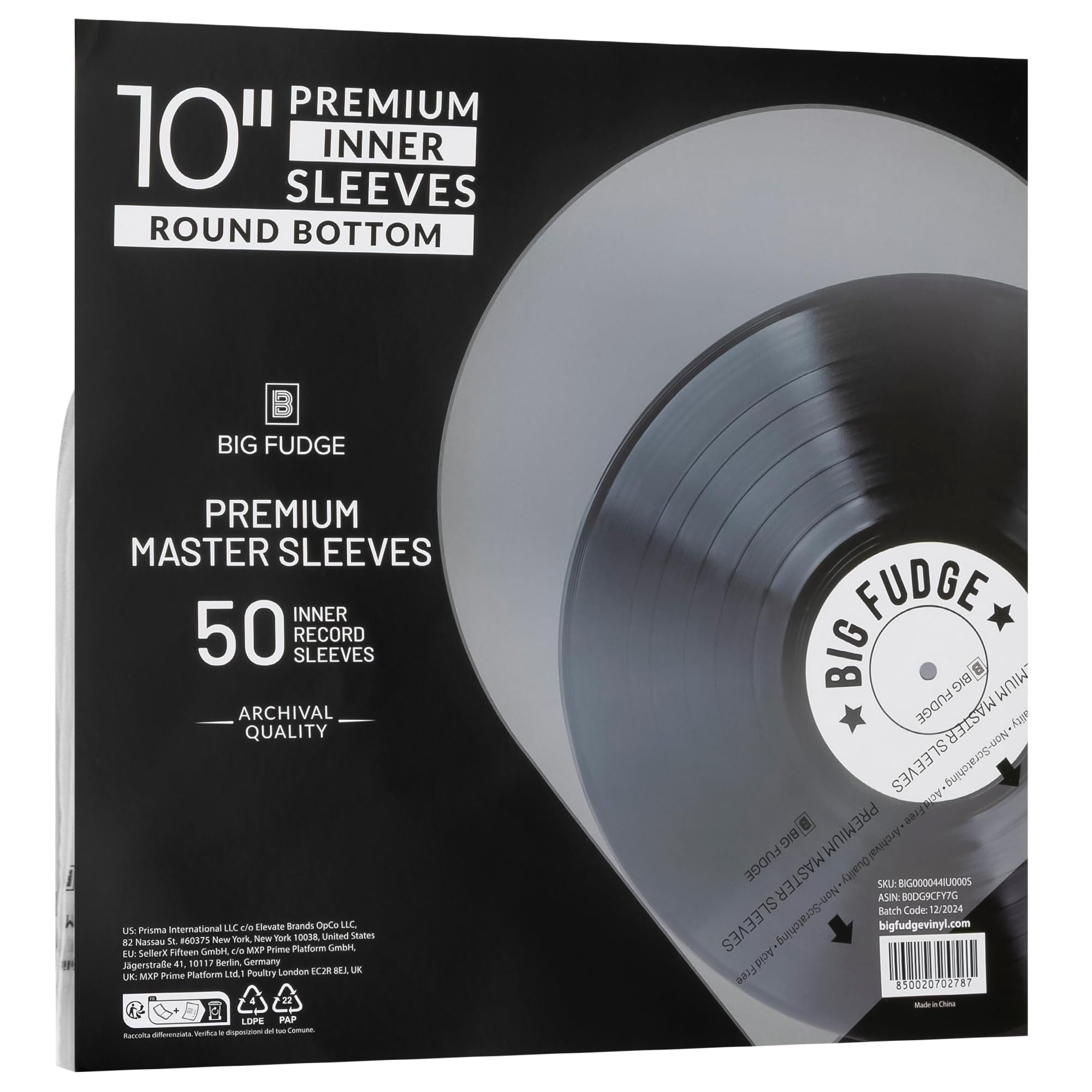 Fundas Para Vinilos Big Fudge De 10" Con Fondo Redondo, 50 Unidades