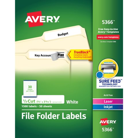 Etiquetas Para Carpetas De Archivos Avery Trueblock 1500, Blancas (5366)