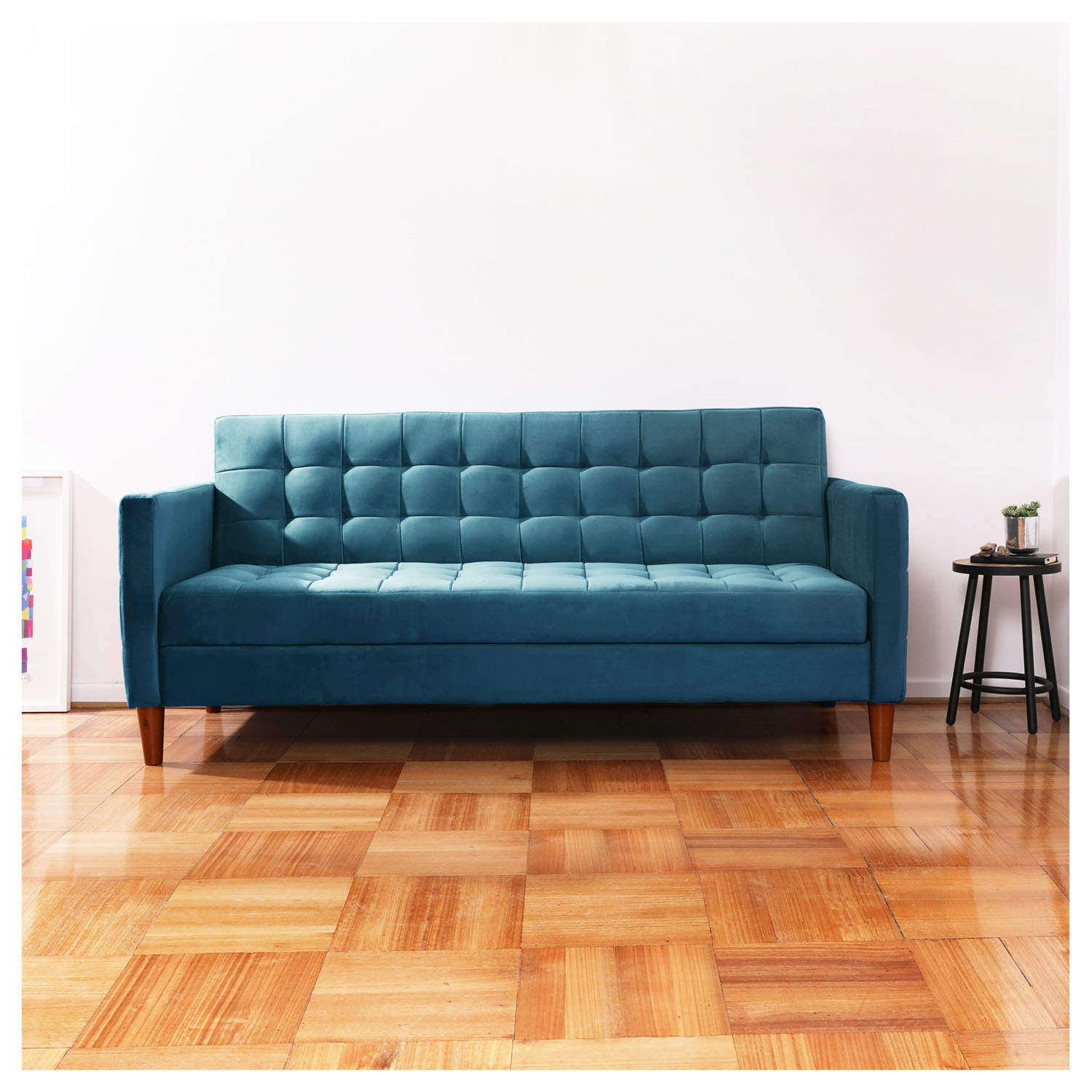 Latam Home - Futón Sofá Cama Genova Tela Velvet Azul Petroleo