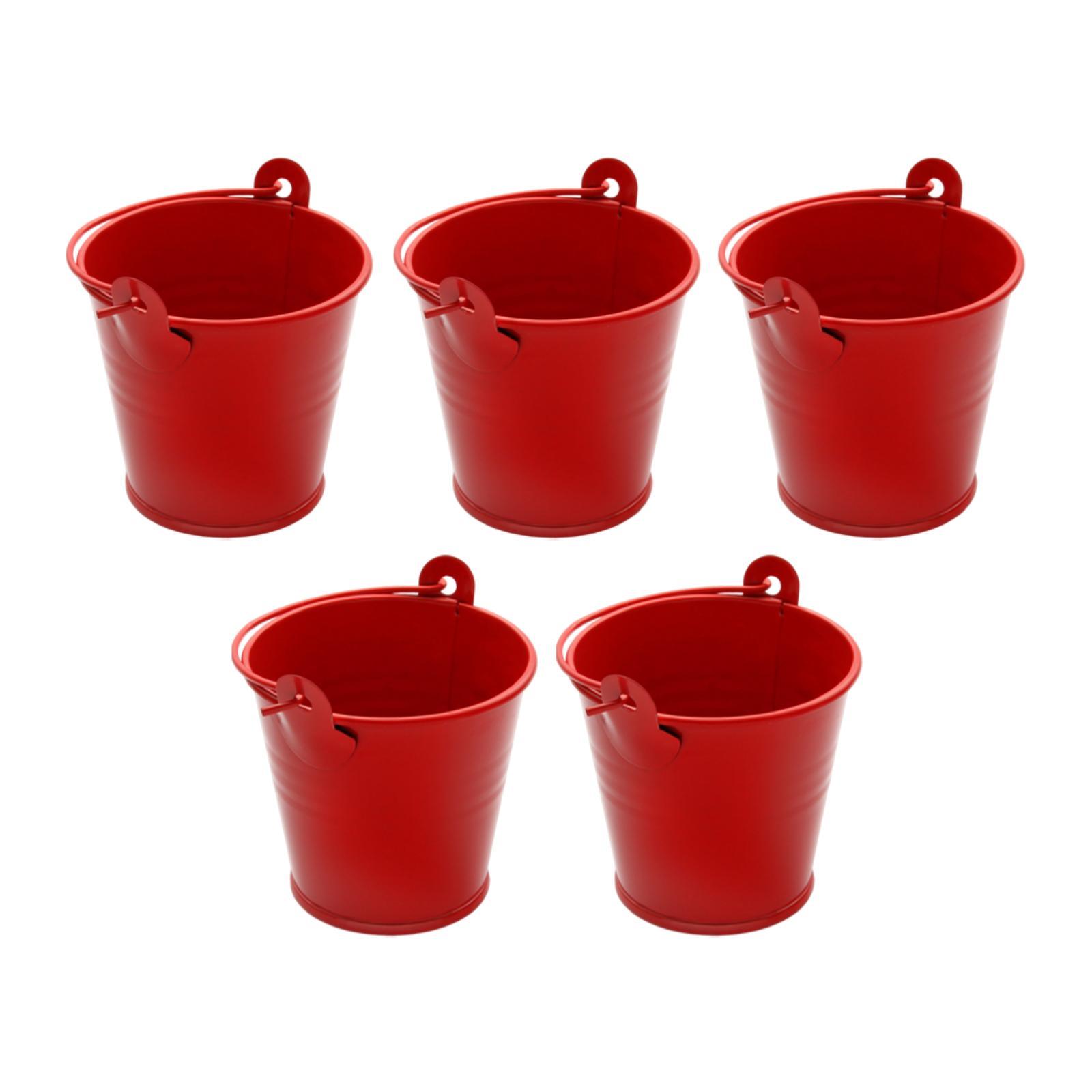 Magideal - 5 Piezas Cubo Metálico Mini Cubeta Con Asa Recipiente Galvanizado Decorativo Organizador De Latas De Estaño Portátil Y Resistente Adecuado Para Fiest Rojo