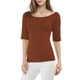 thumbnail image 1 of INSPIRE CHIC Camisetas de Mujer para Regreso a Clases con Cuello de Barco, Mangas Medias, Ajustadas, para Capas, Camiseta Suave, Talla S, Marrón, 1 of 8