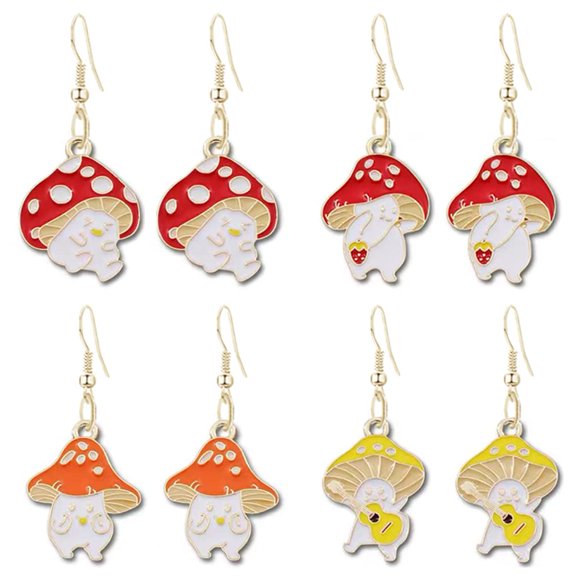 Pendientes MIGUO STORE únicos y creativos con forma de seta con dibujos animados (4 unidades)