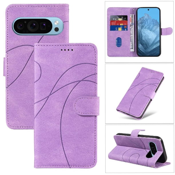 Funda tipo cartera con tapa para Google Pixel 9 5G con tarjetero, soporte y cubierta magnética Morado
