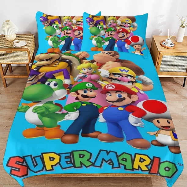 Super Mario Bed Duvet Cover Microfiber Bedding Sets 3D Printed Lightweight 3 Piece Comforter Sets, 1 Duvet Cover And 2 Pillow Shams for Kids Boys Girls
