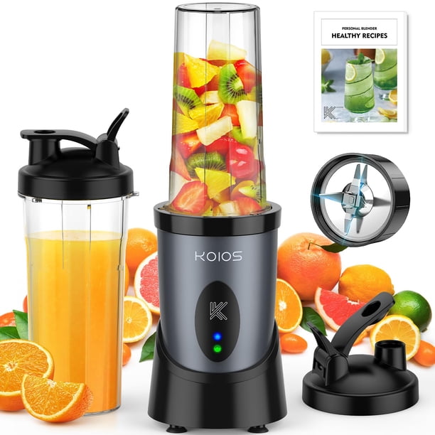 Licuadora de batidos KOIOS 900 W para batidos con 2 tazas de 650 ml, color gris y azul