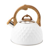 Magideal - Hervidor Silbante Fuerte Para Agua Hirviendo Café , Hervidor De Acero Inoxidable Con Mango De Patrón De Madera , Blanco Blanco 3L