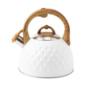 Magideal - Hervidor Silbante Fuerte Para Agua Hirviendo Café , Hervidor De Acero Inoxidable Con Mango De Patrón De Madera , Blanco Blanco 3L