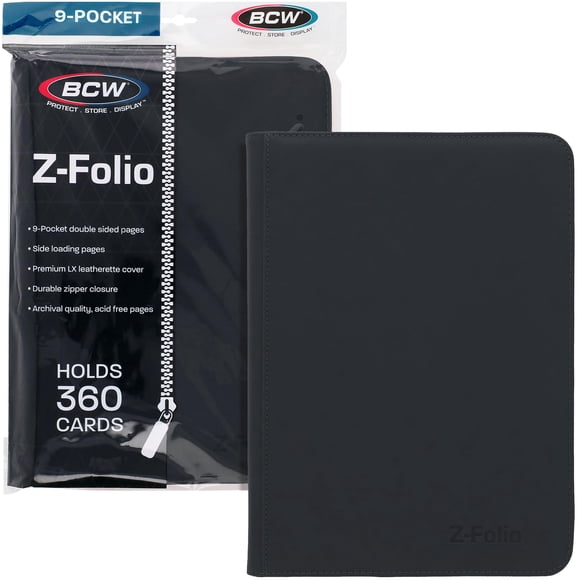 Carpeta BCW Z-Folio LX de 9 bolsillos, negra, tipo cuero sintético