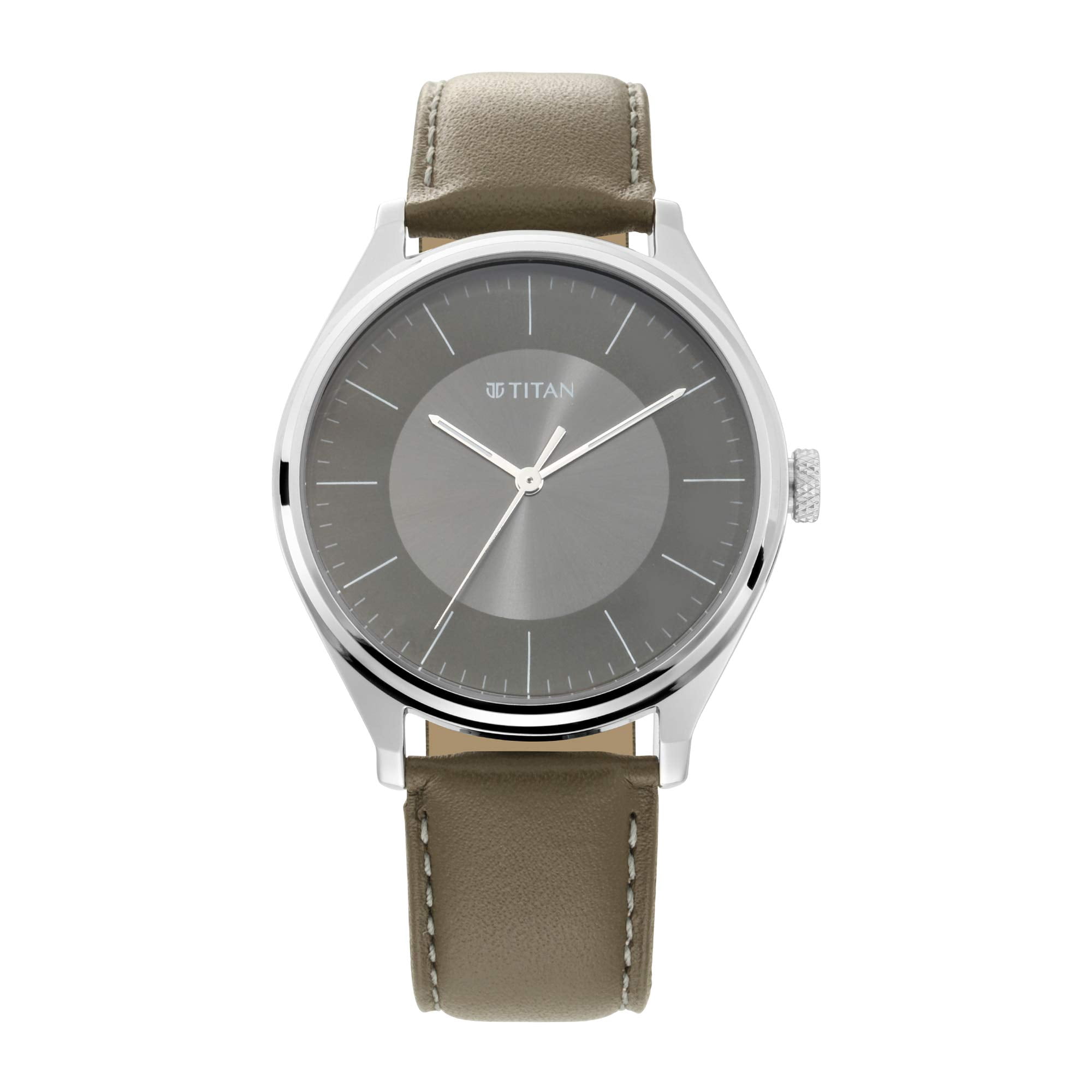 Reloj Titan Neo Economy Analógico Con Esfera Blanca Y Correa De Cuero Gris