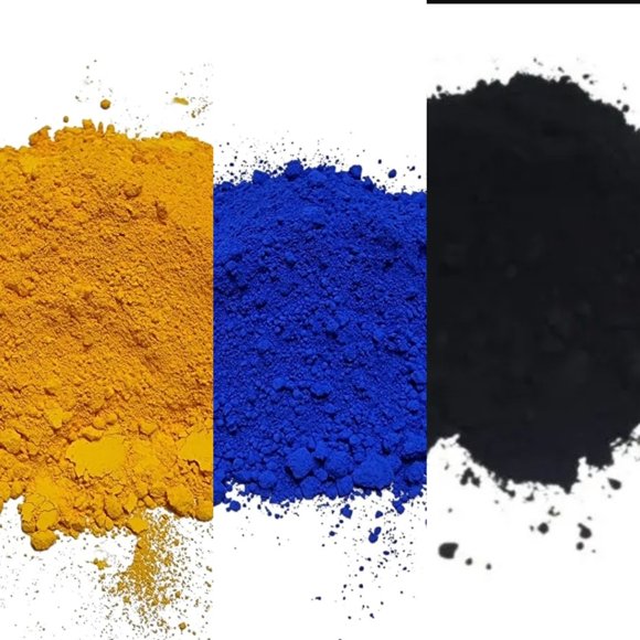 Pack 3 Pigmentos Oxido de Hierro Color Amarillo, Negro y Azul Premium de 100gr C/u