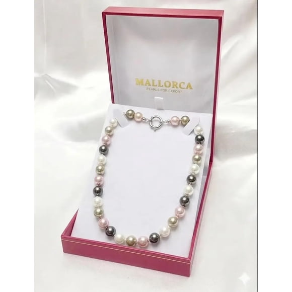 Collar Mallorca Mix Perla Grises, Blanco Y Rosa 50cm-10mm