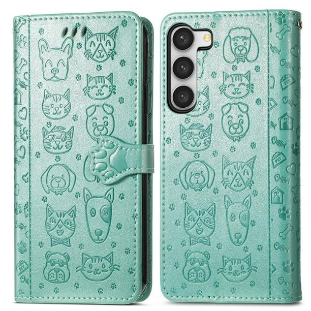 Funda Cartera FOXDOCK para Samsung Galaxy S23 Plus , Flip PU con Relieve de Gatos y Perros, Tarjetero y Soporte