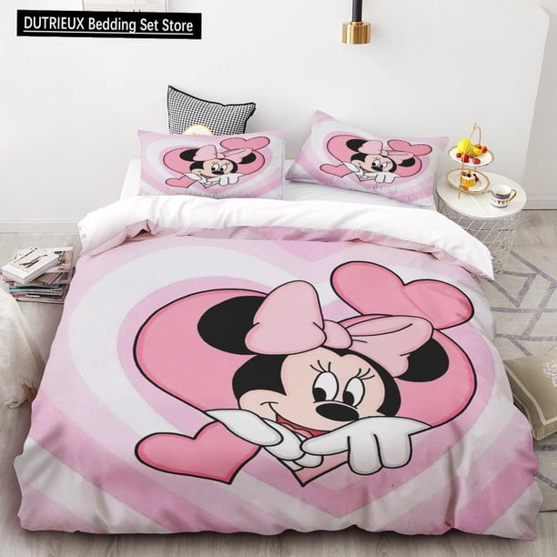 Pink Minnie Duvet Cover Girl Bedding Set for Teens Boy Girls Birthday Gifts Princess Style Bedroom Decoration Full Size Single Bed Sheets