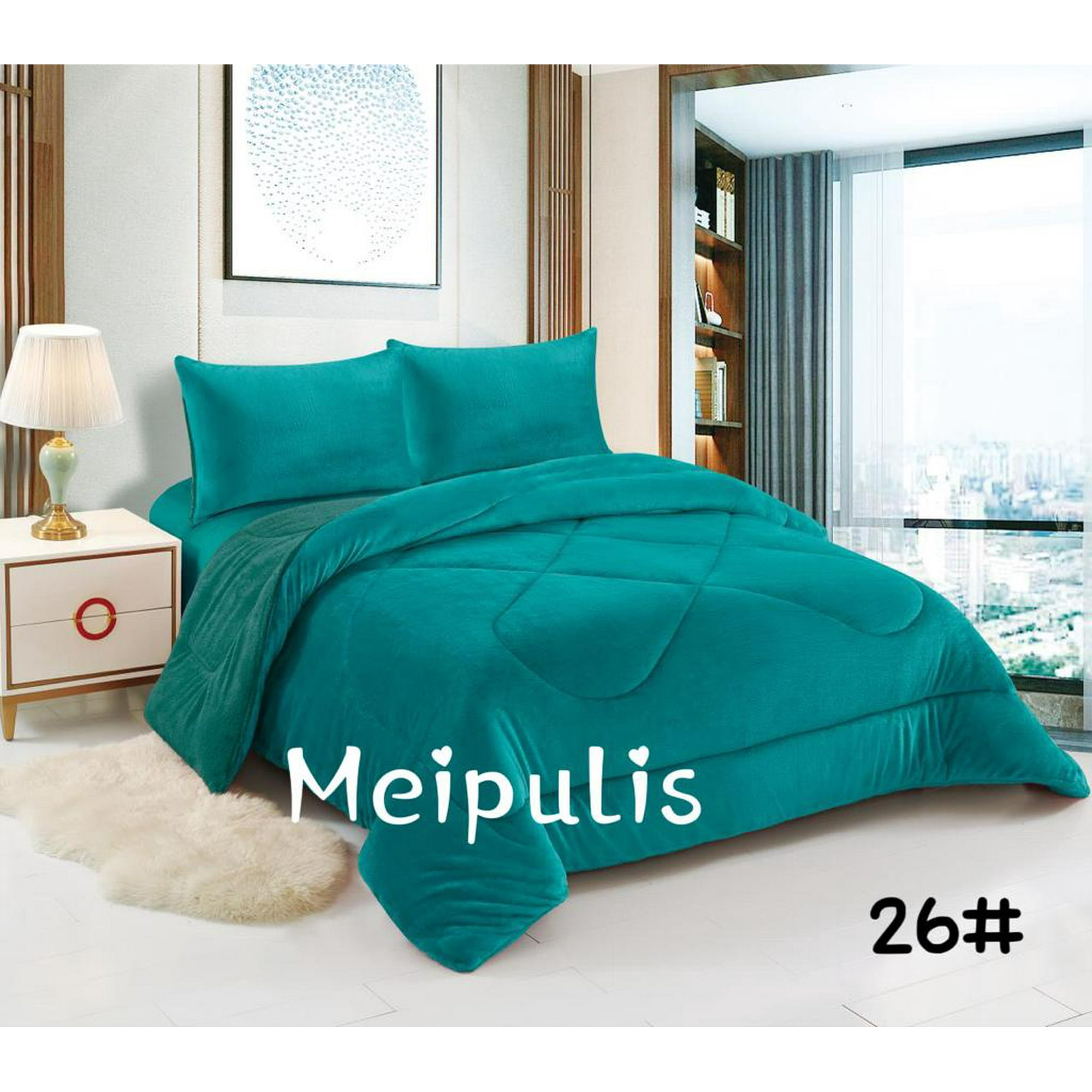 Aladdins Shop - Cobertor De Invierno De Plush Y Chiporro 2 Plazas Color Turquesa