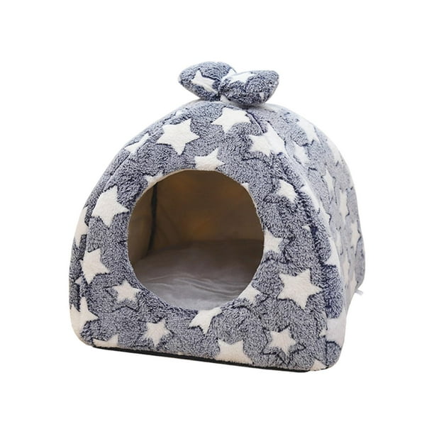 Linda cama de felpa para gatos, casa para mascotas, casa, entrada redonda, fácil de limpiar, parte inferior antideslizante, alfombrilla extraíble, con , Talla S