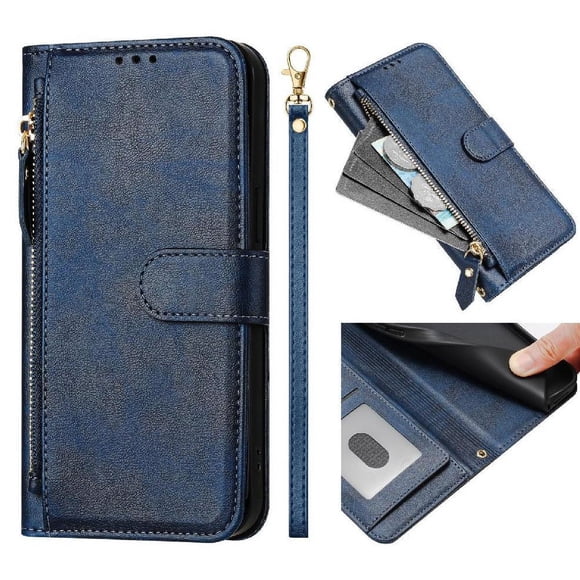 Funda tipo libro para OPPO Find X5 PRO con bolsillo con cremallera, cierre magnético, 7 ranuras para tarjetas y correa para la muñeca.