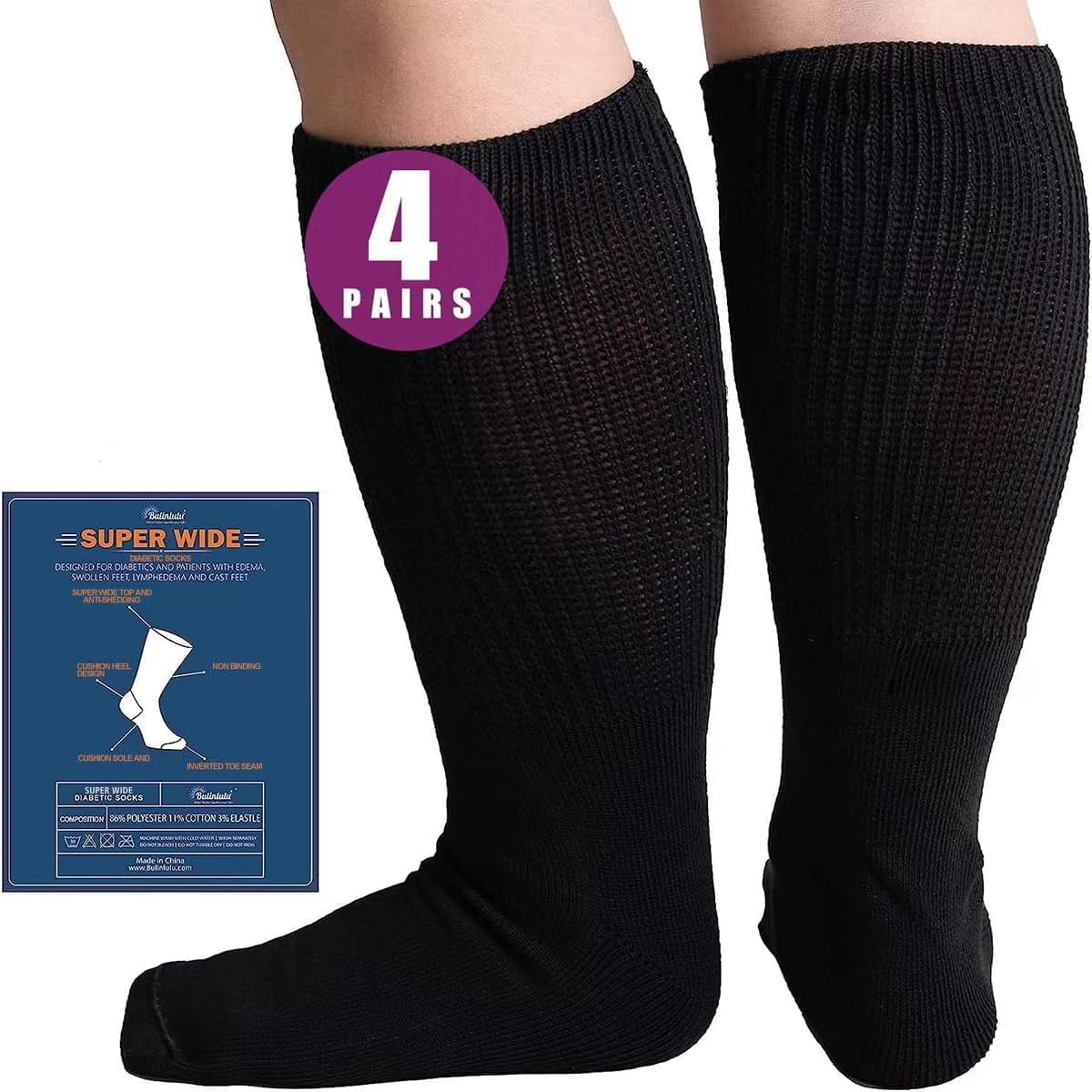 Calcetines Bulinlulu Extra Anchos Para Diabéticos, 4 Pares, Para Hombre Y Mujer