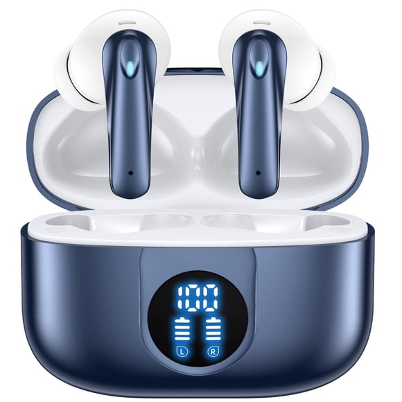 VEATOOL P91 Auriculares Inalámbricos, Auriculares Bluetooth V5.4 Estéreo con Micrófonos de Cancelación de Ruido, 60 Horas de Reproducción, Estuche Mini con Pantalla LED Dual