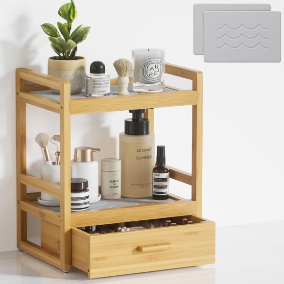Bandeja Kcrystenia 33 × 24 × 40 cm de bambú, 2 niveles con cajón