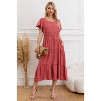 Likeshop - Vestido Largo Mujer Primavera Casual Manga Corta Escalonado 329