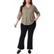 thumbnail image 2 of Agnes Orinda Blusa Casual para Mujer de Talla Grande, Parte Trasera con Pliegues, Cuello en V, Mangas 3/4, Estilo Suelto a Cuadros, Talla 3X, Color Caqui, 2 of 7