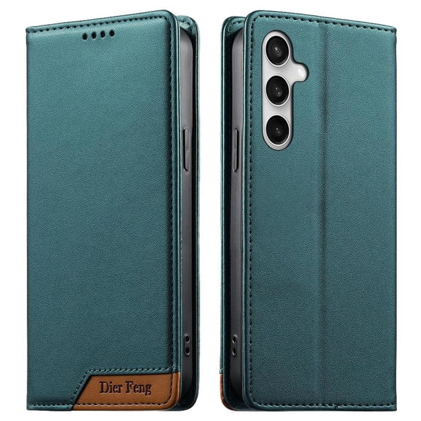 Funda Tipo Cartera de Cuero Sintético para Samsung Galaxy S25 FE Bloqueo RFID, con Ranuras para Tarjetas y Bolsillo para Efectivo, Cierre Magnético Fuerte Verde
