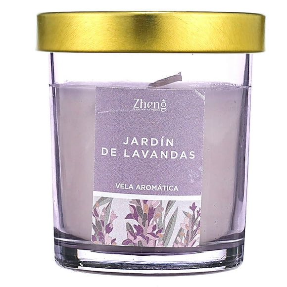 Vela aromática ZHENG serie Jardí 88 g, fragancia jardín de lavandas, para ambientar living, dormitorio, baño y espacios del hogar