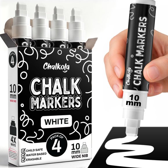 Rotuladores de tiza Chalkola White para coches, cristal lavable, paquete de 4