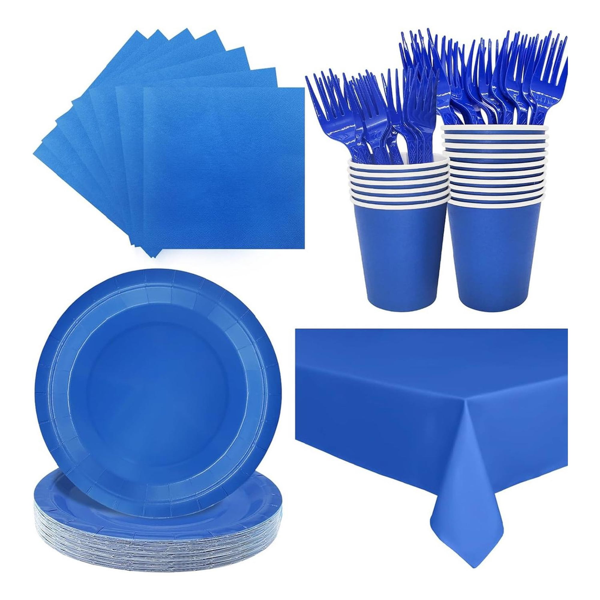 Pasteleriuscl - [az-111244] Set Cumpleaños Vasos Servilletas Platos Desechables 20 P/p (azul) Azul