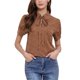thumbnail image 1 of INSPIRE CHIC Blusa de Chifón con Estampado Retro de Manga Corta y Lazo en el Cuello Peter Pan para Mujer, Talla M, Marrón Claro-Puntos, 1 of 6