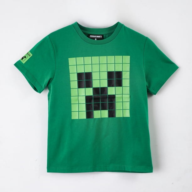 Polera Manga Corta Niño Minecraft Personaje Grande Verde