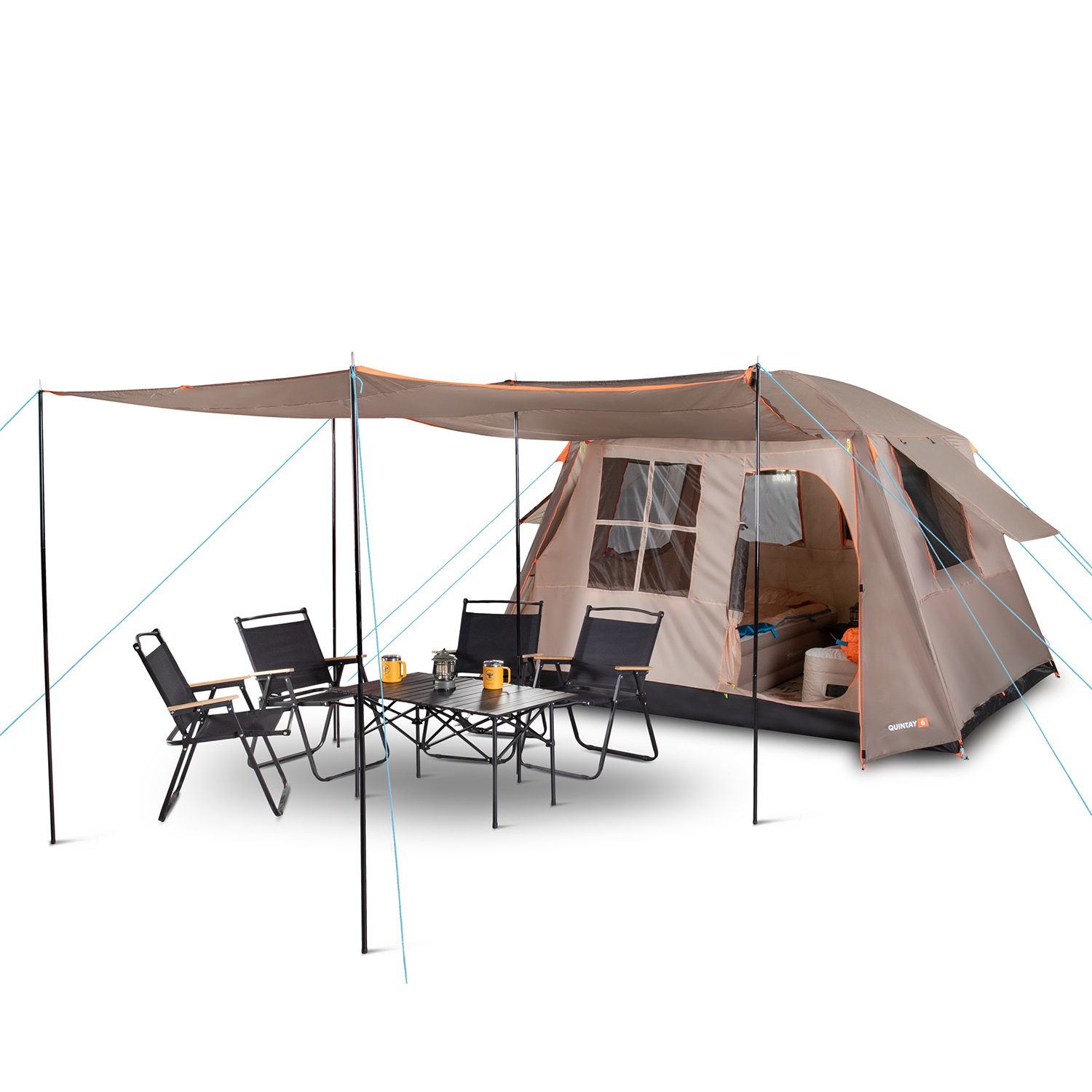 Carpa Camping Quintay 6 Personas Bosscamp 3000 Mm Cubre Techo Largo Toldo Extendido