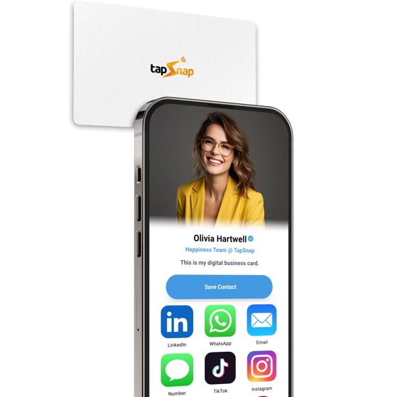 Tarjeta de presentación digital TapSnap, sin suscripción, toca para compartir, NFC/QR inteligente, tarjeta de presentación personalizada, iPhone y Android (blanca)