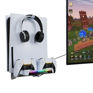 Soporte De Montaje De Pared Aaronmei Para Ps5 Slim Con Cargador Y Barra De Luz Rgb