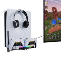 Soporte De Montaje De Pared Aaronmei Para Ps5 Slim Con Cargador Y Barra De Luz Rgb
