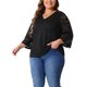 thumbnail image 4 of Agnes Orinda Blusas de Encaje para Mujer Tallas Grandes Manga 3/4 Cuello en V Casual Elegante 2X Negro, 4 of 6