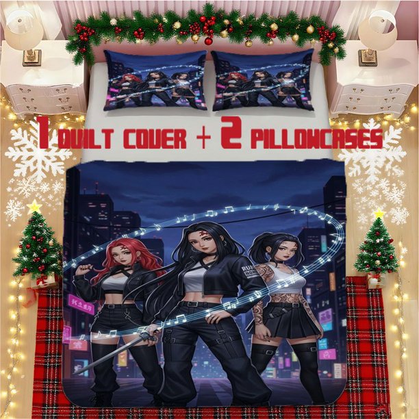 K-POP DH Neon City Nightscape Soft Printed Bedding Set Polyester Fabric Decorative & Warm