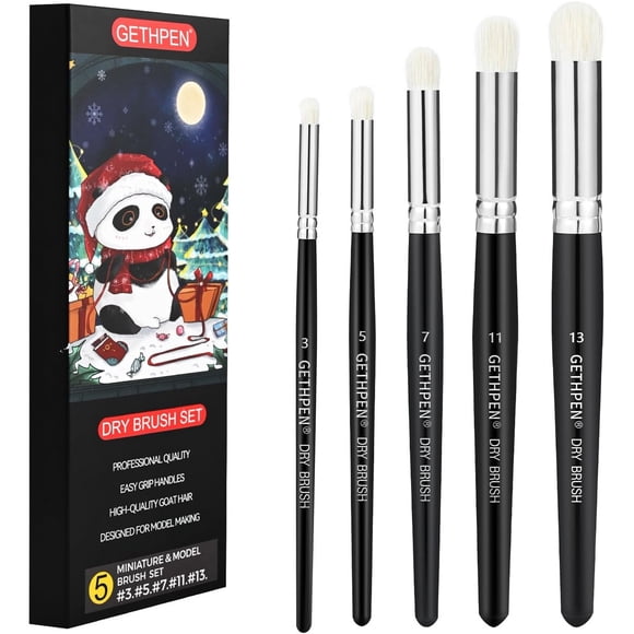 Set Pinceles Dry Brush Gethpen 5 Tamaños Pelo Cabra Miniaturas