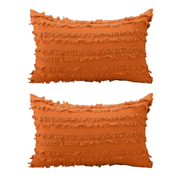 Funda de almohada de 2 piezas con ribete bohemio, de algodón y lino, para sofá, estilo rústico, para sala de estar, 30 x 50 cm