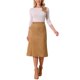 thumbnail image 2 of INSPIRE CHIC Falda de Mujer de Gamuza Sintética con Cintura Alta Elástica para Otoño e Invierno, Falda Midi en Línea A con Bolsillos M Marrón, 2 of 6