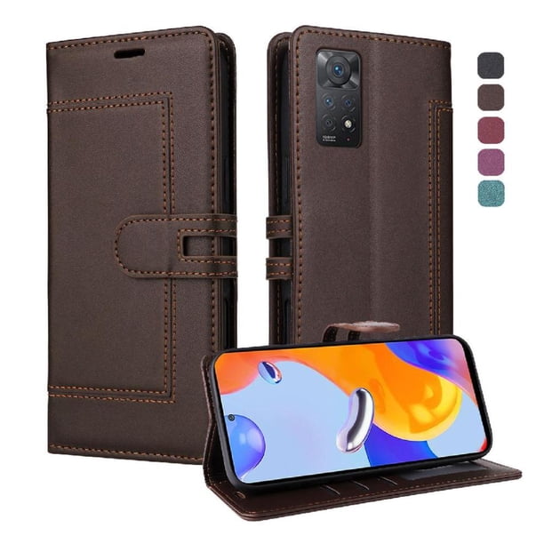 Premium Wallet Case for Xiaomi Redmi Note 11 Pro with Card Slots & Kickstand, Flip Cover Brown