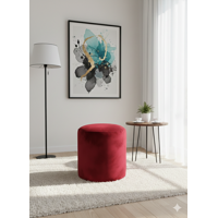 Muebles New - Puff Redondo Rojo Felpa
